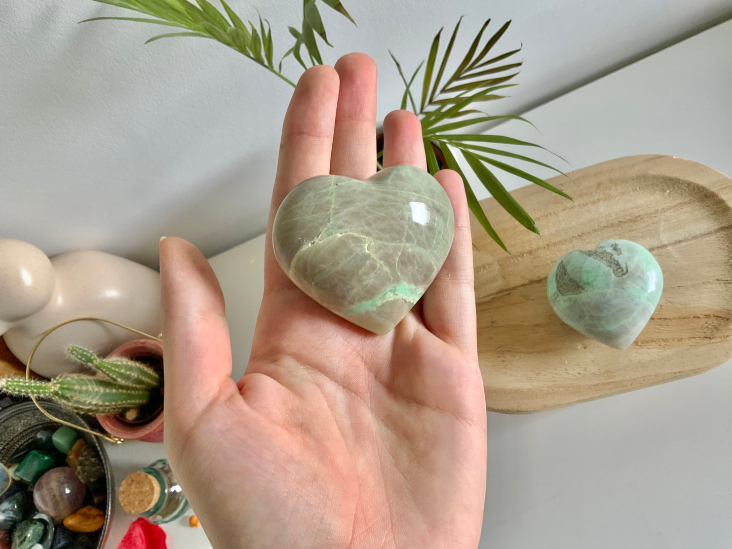 Green moonstone heart