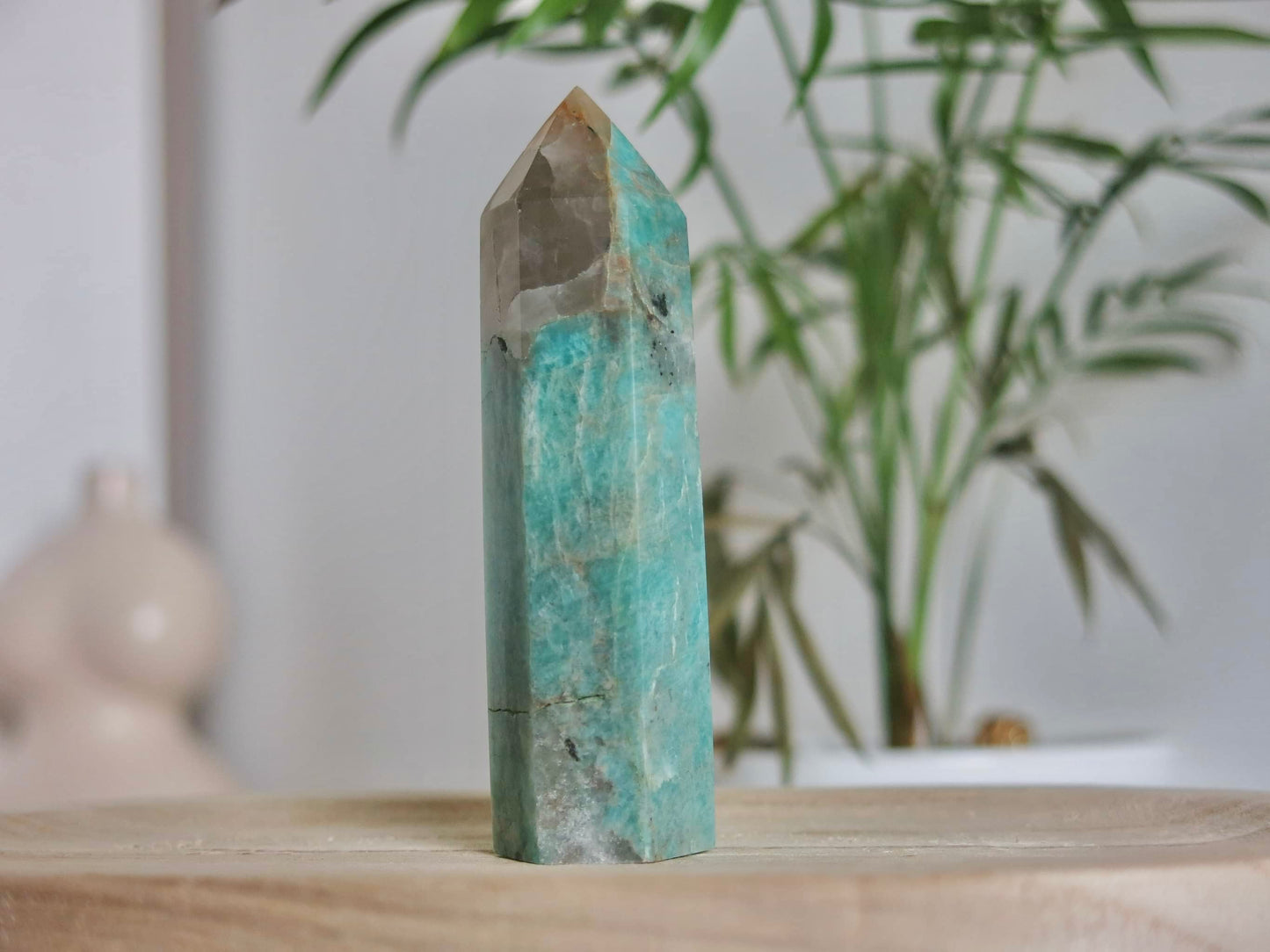 Amazonite tower with Smokey Quartz