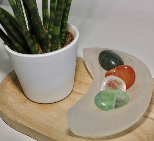 Selenite moon bowl